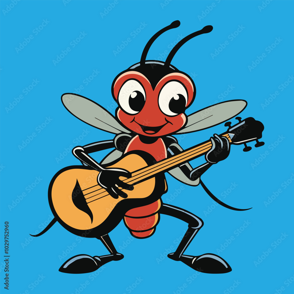 Fototapeta premium Ant Cartoon Playing Guitar Illustration