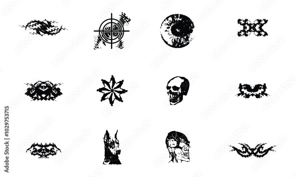 Fototapeta premium Metal tattoo set, gothic cyber body ornament shapes kit, Celtic vector abstract Hawaiian sign. Maori sleeve symbol y2k Polynesian metal abstract symmetry swirl wing.