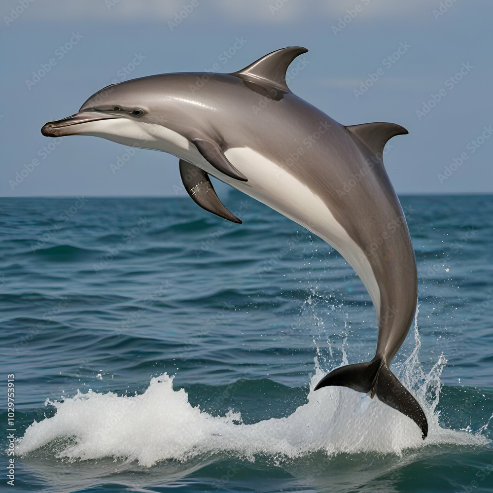 Fototapeta premium two dolphins jumping
