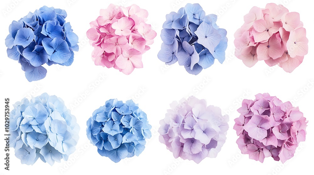 Naklejka premium Colorful hydrangea flowers on white background