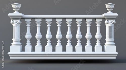 3D rendering white balustrade railing It rectangular structure Modern realistic set