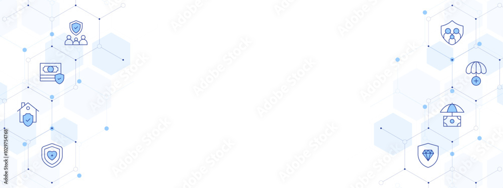Insurance Banner Vector Illustration with Two-sided Icon Style. Line Duotone icon. Containing jewelry, life insurance, medical insurance, insurance, home, family, family insurance Insurance Banner Vector Illustration with Two-sided Icon Style. Line Duotone icon. Containing jewelry, life insurance, medical insurance, insurance, home, family, family insurance