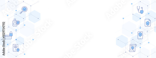 Insurance Banner Vector Illustration with Two-sided Icon Style. Line Duotone icon. Containing luggage, medical insurance, smartphone, insurance, health insurance, credit card