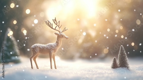 Christmas Deer in Snowy Forest