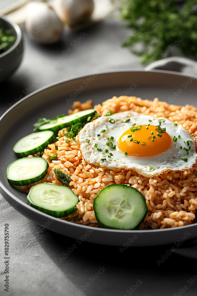 Delicious fried rice with egg and cucumber Delicious fried rice with egg and cucumber
