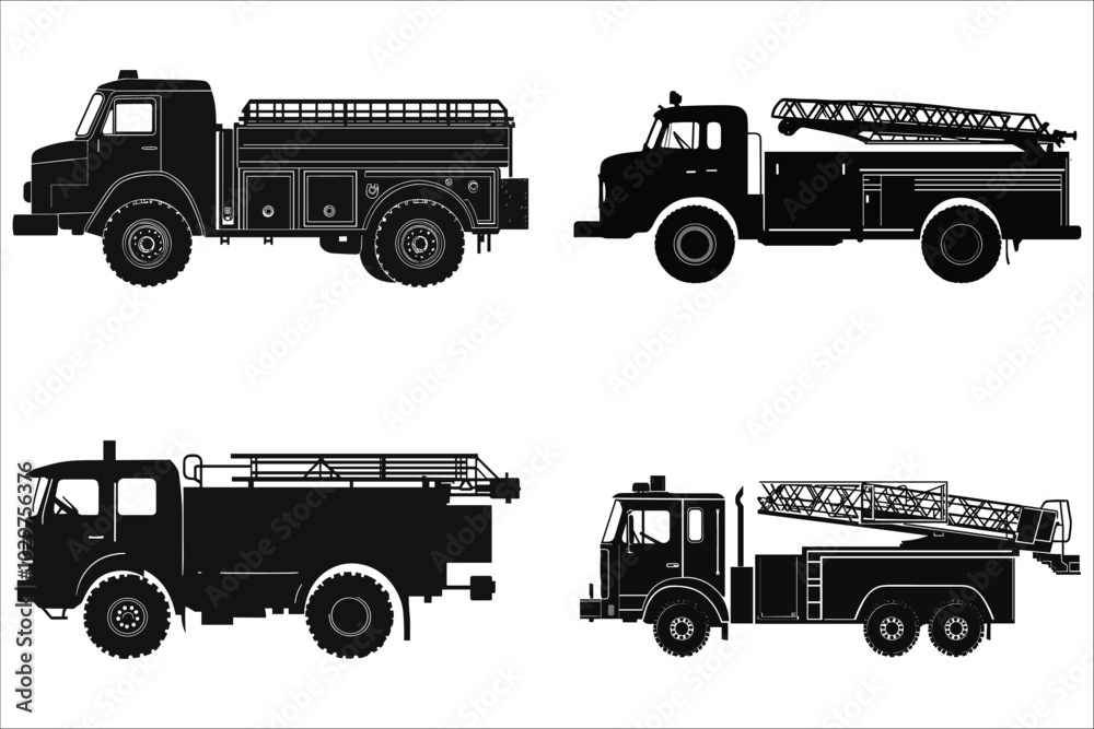 Set fire truck silhouettes vector illustrations. Fire truck silhouettes vector collection. Black silhouette of a fire truck vector. Vector fire truck silhouettes. Emergency vehicle silhouettes vector Set fire truck silhouettes vector illustrations. Fire truck silhouettes vector collection. Black silhouette of a fire truck vector. Vector fire truck silhouettes. Emergency vehicle silhouettes vector