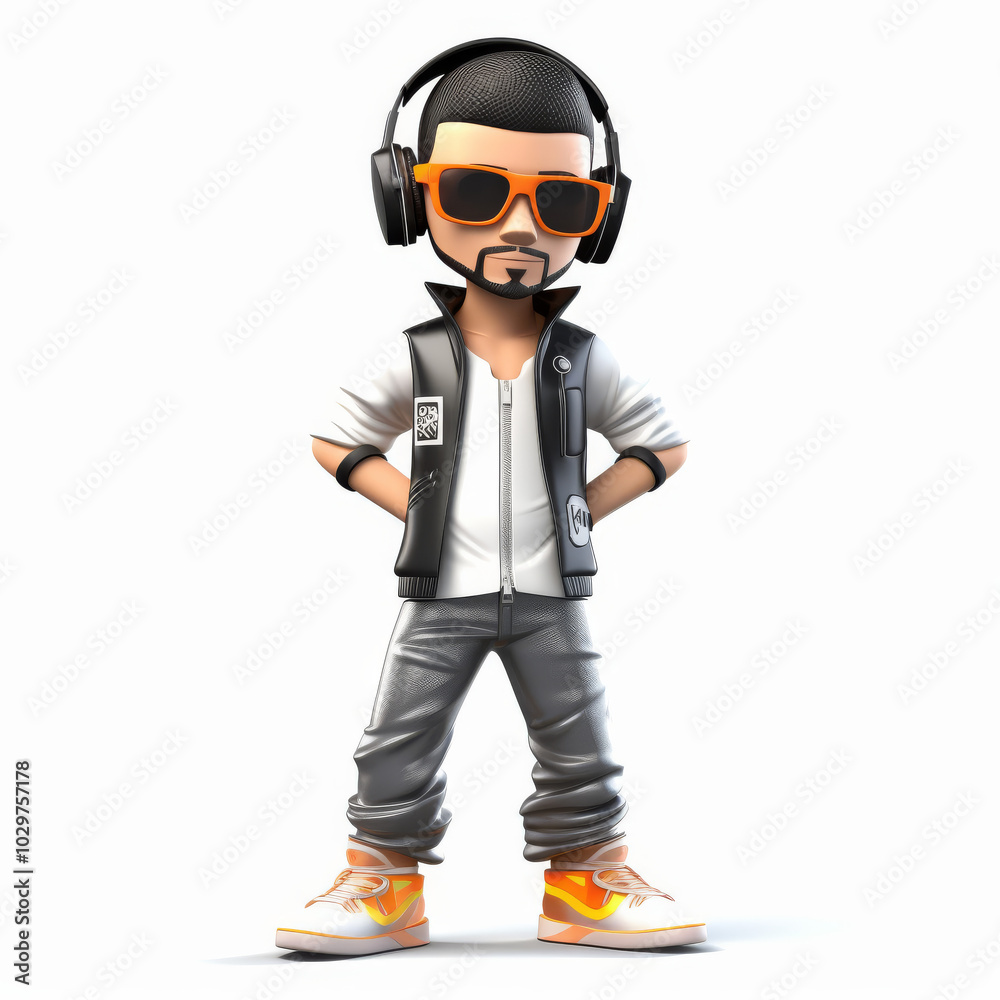 Trendy Hip-Hop Character Illustration with Headphones and Sunglasses Trendy Hip-Hop Character Illustration with Headphones and Sunglasses