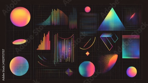 Collection various geometric shapes patterns dark background are Modern set of banner photo