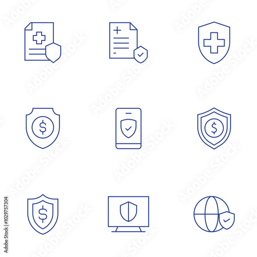 Insurance icons set. Thin Line style, editable stroke. health insurance, security, shield, insurance