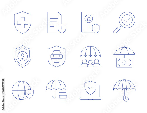 Insurance icons. Thin Line style, editable stroke. health insurance, shield, social security, insurance