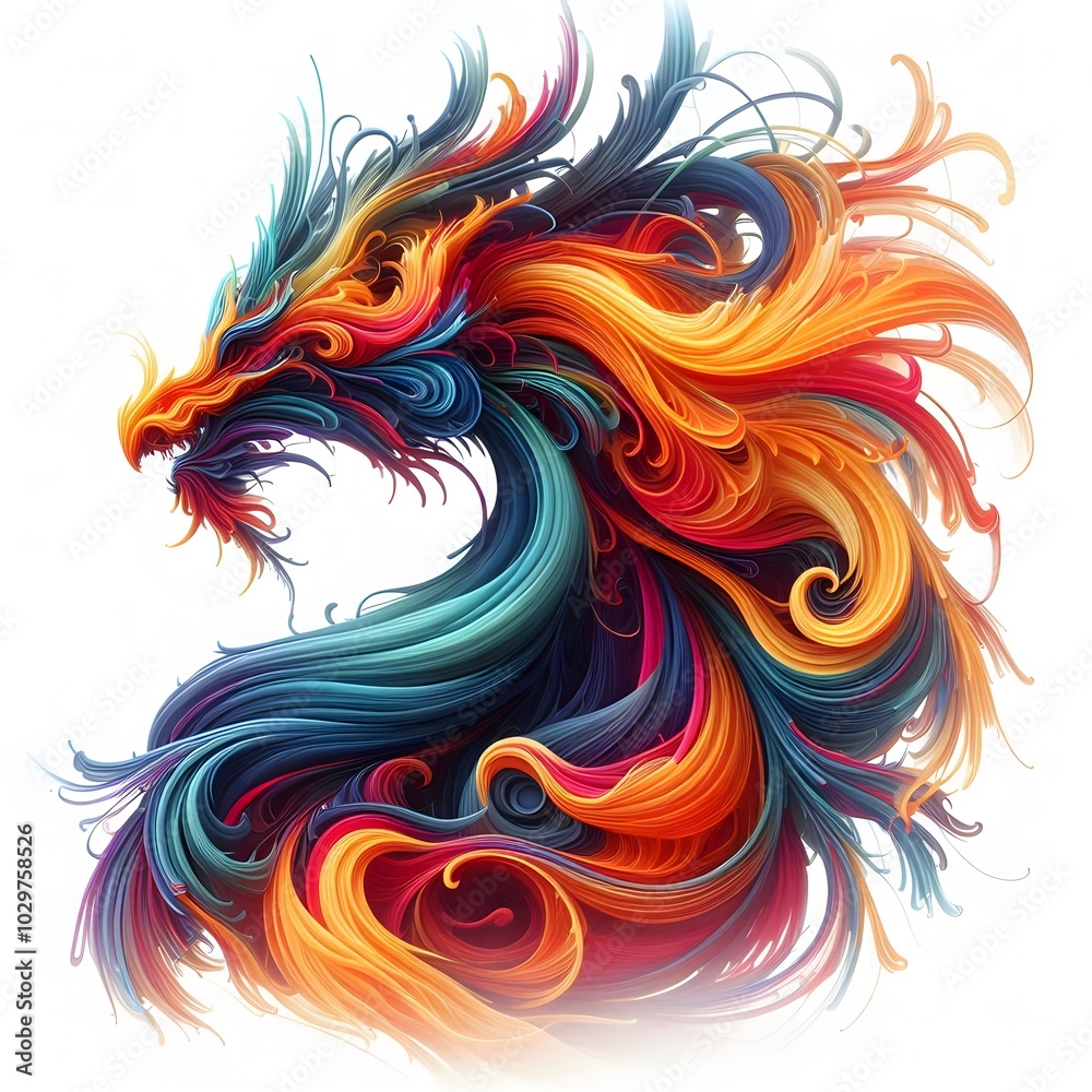 AI Generated of Abstract colorful dynamic fire lines isolated on White Background forming Dragon head AI Generated of Abstract colorful dynamic fire lines isolated on White Background forming Dragon head