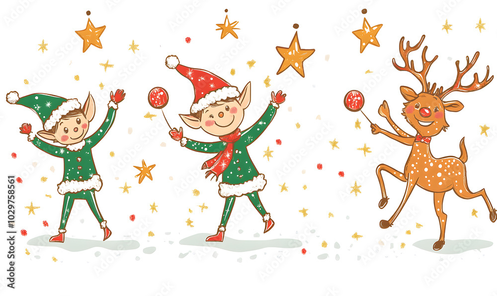 Doodle Christmas and New Year Cards - 2D Hand-drawn Illustrations on White Background