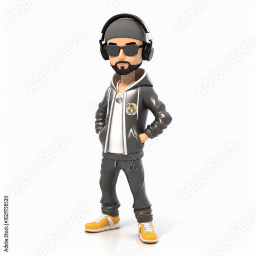 Trendy Cartoon Character in Streetwear with Headphones Illustration - Cool Urban Style Avatar