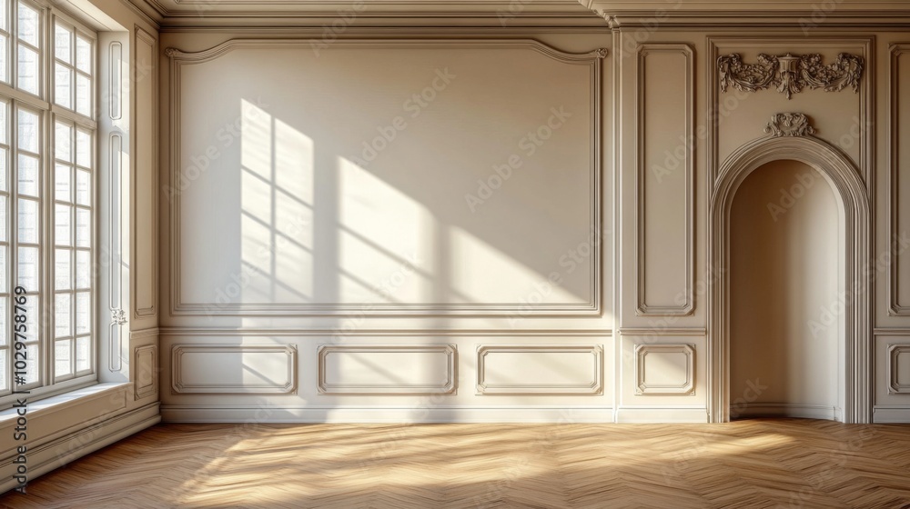 Fototapeta premium Empty room high ceiling wooden floor walls are An interior