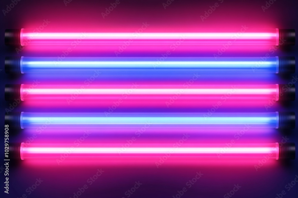 Four long cylindrical tubes pink blue neon light Realistic 3D laser Four long cylindrical tubes pink blue neon light Realistic 3D laser