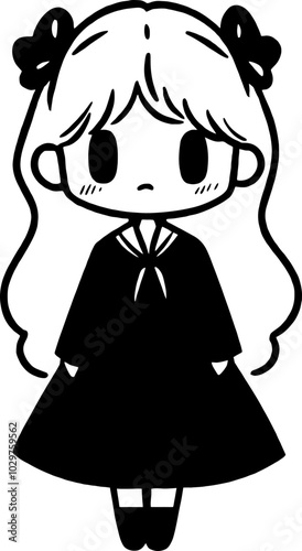 Handdrawn kawaii girl expression