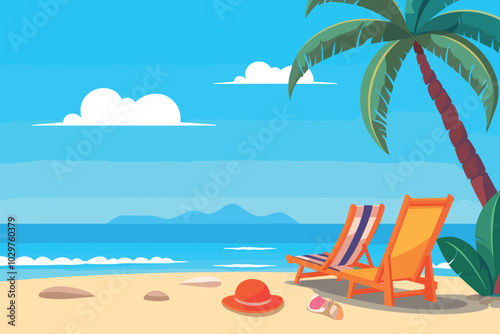 tropical beach scene with flip flops and flippers free vector