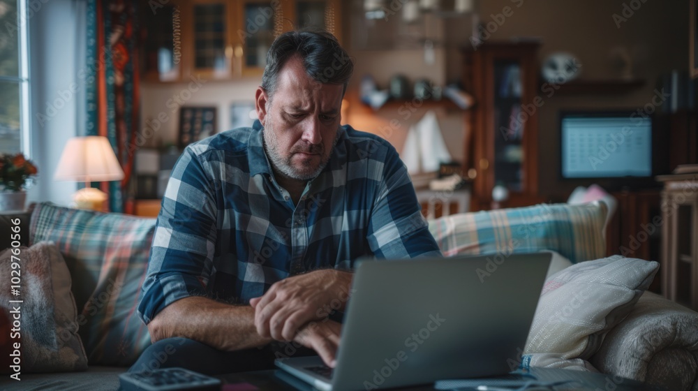 Man Working on Laptop at Home Man Working on Laptop at Home