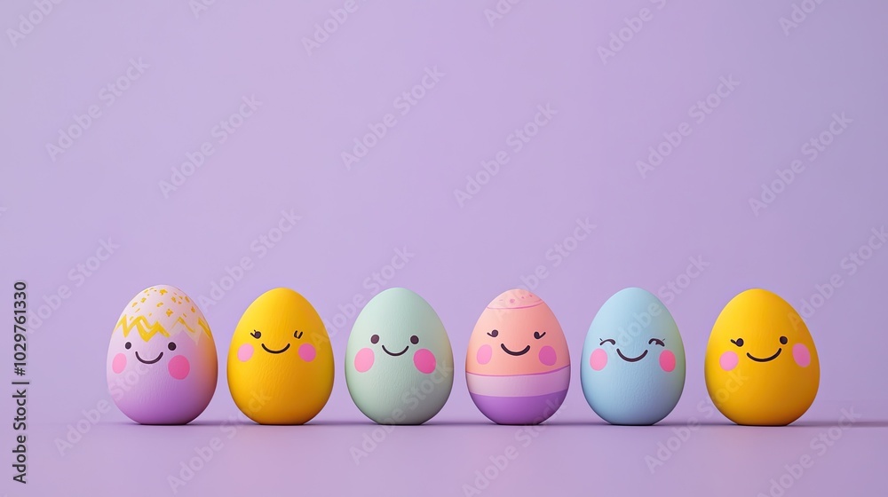 Six Colorful Easter Eggs with Smiling Faces Six Colorful Easter Eggs with Smiling Faces