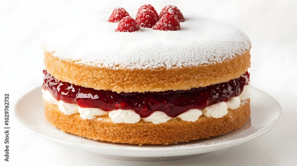 Classic British Victoria Sponge Cake with Raspberries Classic British Victoria Sponge Cake with Raspberries