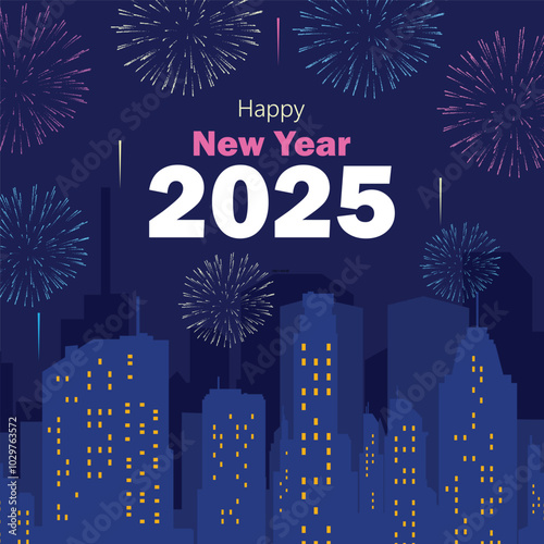 Happy New Year 2025 Fireworks Square Background