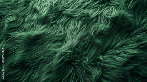 Soft Fluffy Green Faux Fur Texture Background 