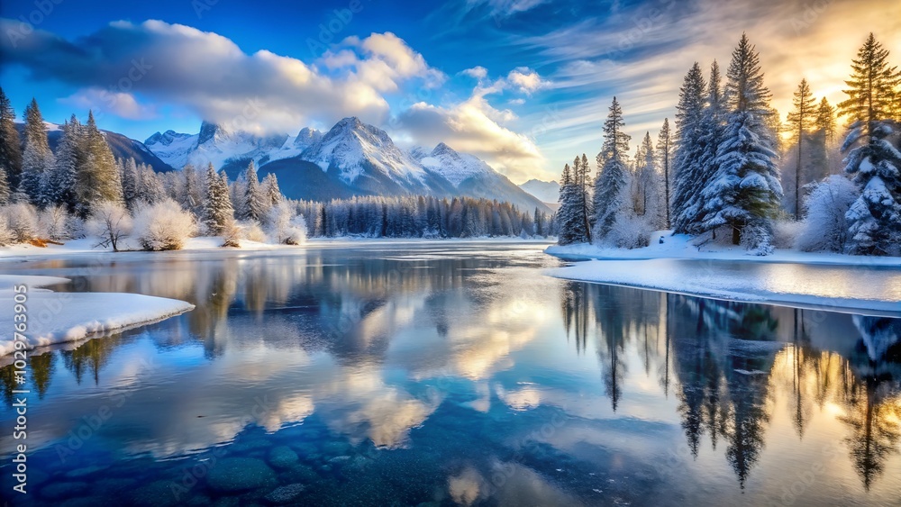 Fototapeta premium Winter Reflections on Frozen Lake