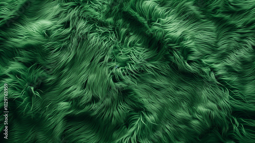 Soft Fluffy Green Faux Fur Texture Background 