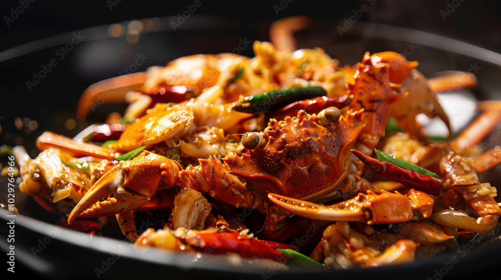 Delicious seafood dish featuring crab, spices, and vibrant vegetables, showcasing rich blend of flavors and textures that tantalize taste buds Delicious seafood dish featuring crab, spices, and vibrant vegetables, showcasing rich blend of flavors and textures that tantalize taste buds