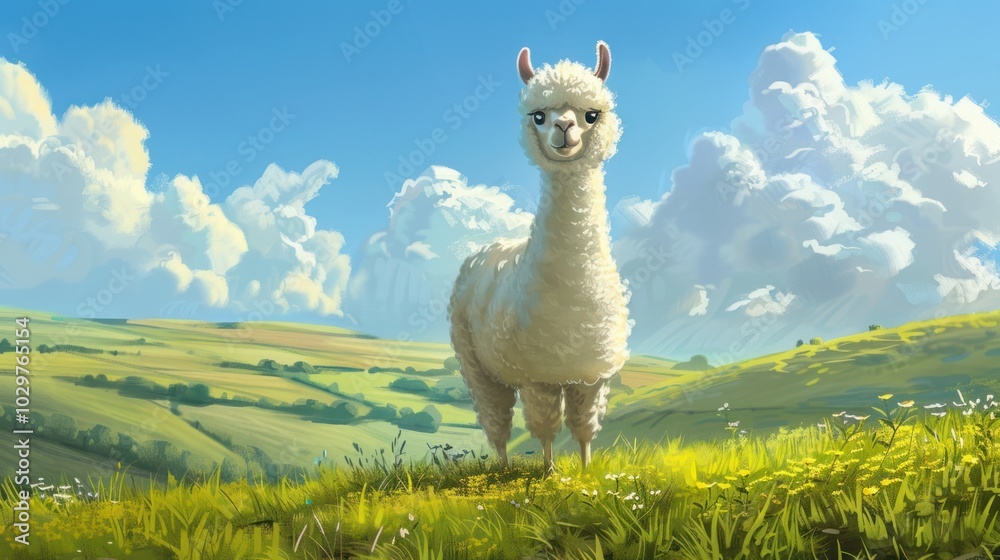 Fototapeta premium Cute Alpaca in a Field