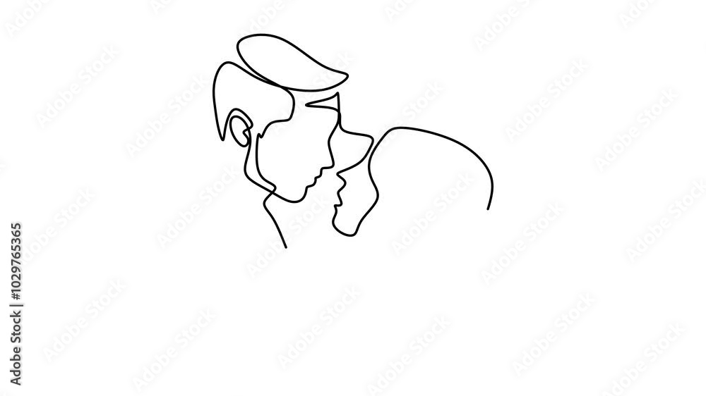 Continuous drawing line art of romantic couple with black line and white background. One line