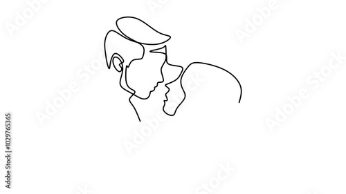 Continuous drawing line art of romantic couple with black line and white background. One line