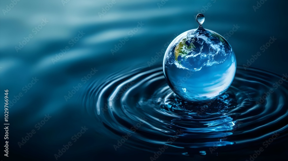 Floating Globe Reflection in Water Ripples on World Water Day Concept