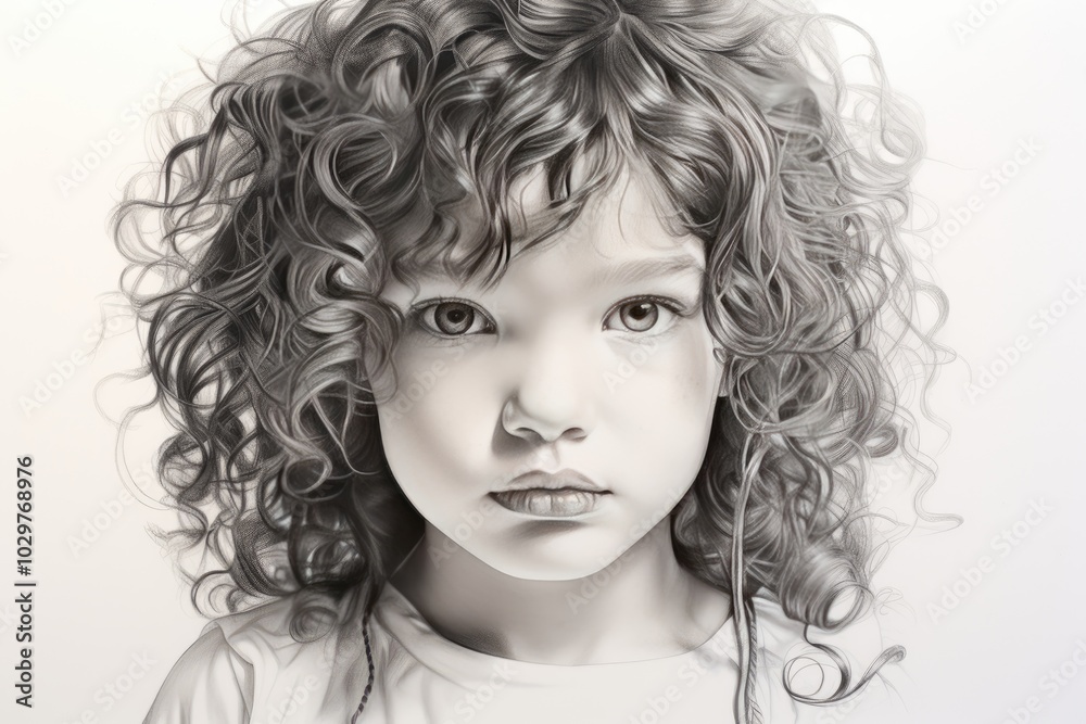 Portrait of a Young Girl with Curly Hair on White Background Portrait of a Young Girl with Curly Hair on White Background