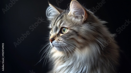 Siberian cat sitting on sofa at home.