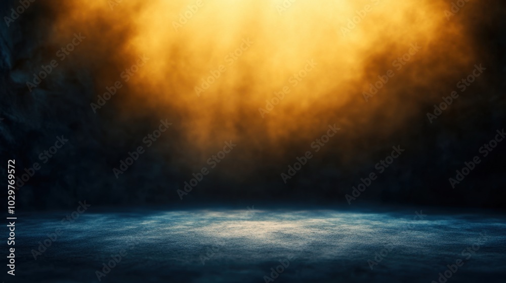 Dark Blue and Orange Foggy Background with Spotlight Dark Blue and Orange Foggy Background with Spotlight