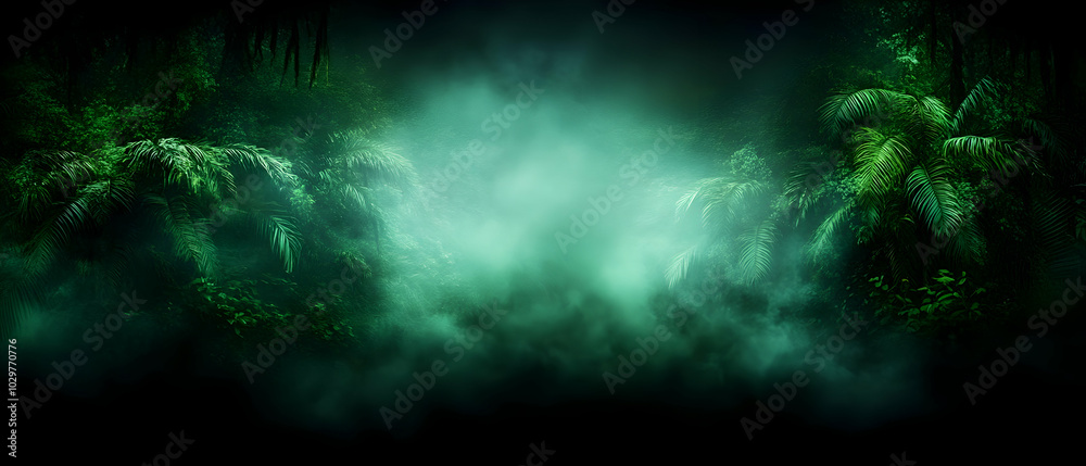 Mysterious misty forest scene with verdant foliage and soft, diffused light creating an ethereal atmosphere. Mysterious misty forest scene with verdant foliage and soft, diffused light creating an ethereal atmosphere.