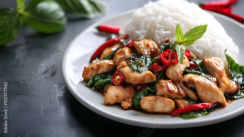 Spicy Thai Dish with Basil and Rice