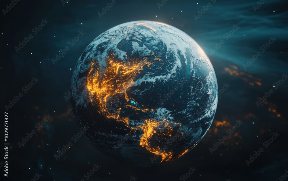 Fototapeta premium A highly detailed sphere representing the planet Earth, showing continents and oceans with realistic textures and lighting against a dark backdrop 