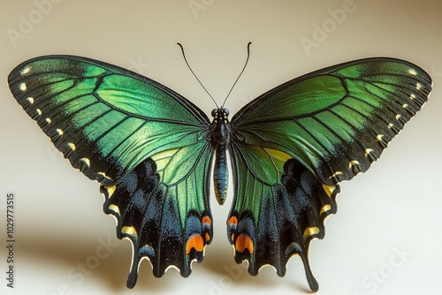 emerald swallowtail butterfly with shimmering green and black wings photo