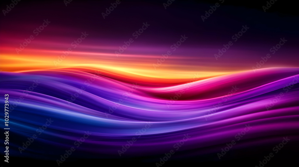 Vibrant waves of color in a stunning abstract display, showcasing a blend of purple, pink, and orange hues against a dark background. Vibrant waves of color in a stunning abstract display, showcasing a blend of purple, pink, and orange hues against a dark background.