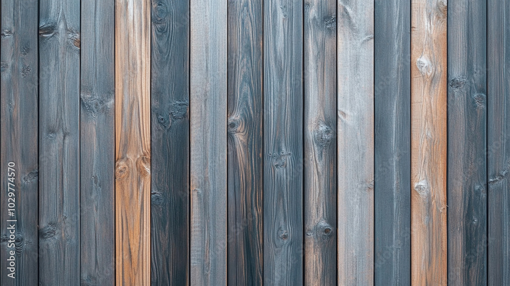 Naklejka premium Rustic wooden wall with deep rich textures and varying shades of blue and brown, creating warm and inviting atmosphere