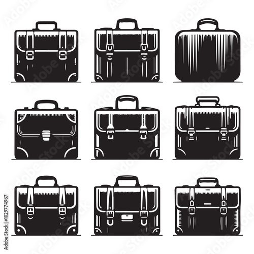 Set of briefcases silhouette vector on a white background