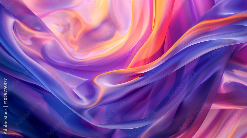 Fototapeta premium Flowing abstract fabric with vibrant pastel shades in soft, fluid motion