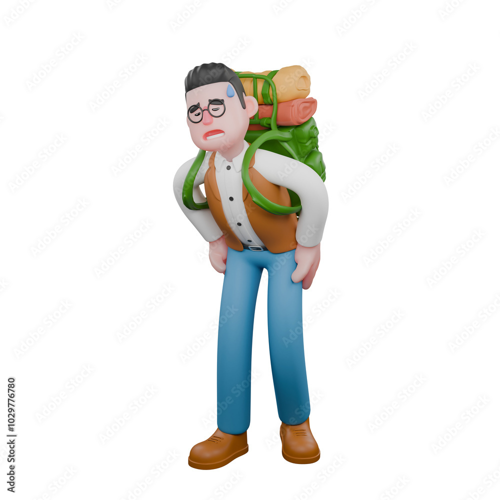 Male Anthropologist 3D Cartoon. A male anthropologist is carrying a backpack. Professional Cultural Male Anthropologist 3D Cartoon. A male anthropologist is carrying a backpack. Professional Cultural