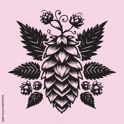 Hops Flower silhouette vector icon black and white