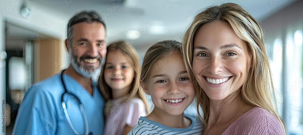 Smiling family in a healthcare setting, showcasing warmth and connection. Smiling family in a healthcare setting, showcasing warmth and connection.