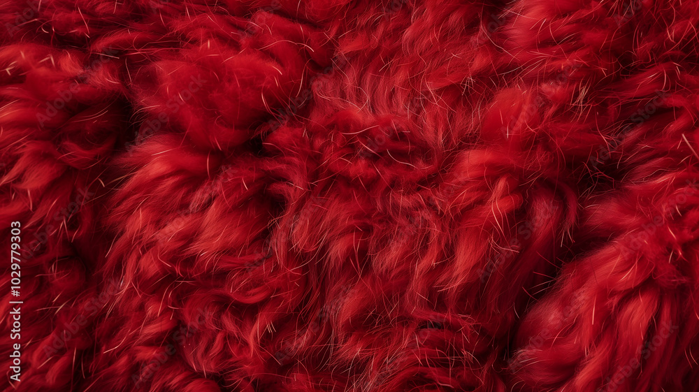 Soft Fluffy Red Faux Fur Texture Background