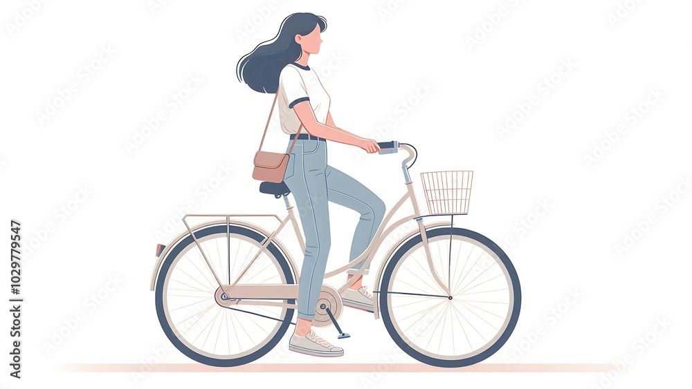 Woman on a Bicycle with a Basket, Enjoying a Leisurely Ride, bicycle vector illustration Woman on a Bicycle with a Basket, Enjoying a Leisurely Ride, bicycle vector illustration