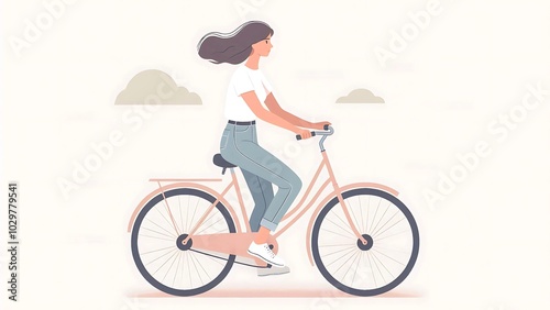 Woman Enjoying a Relaxing Bike Ride, bicycle vector illustration